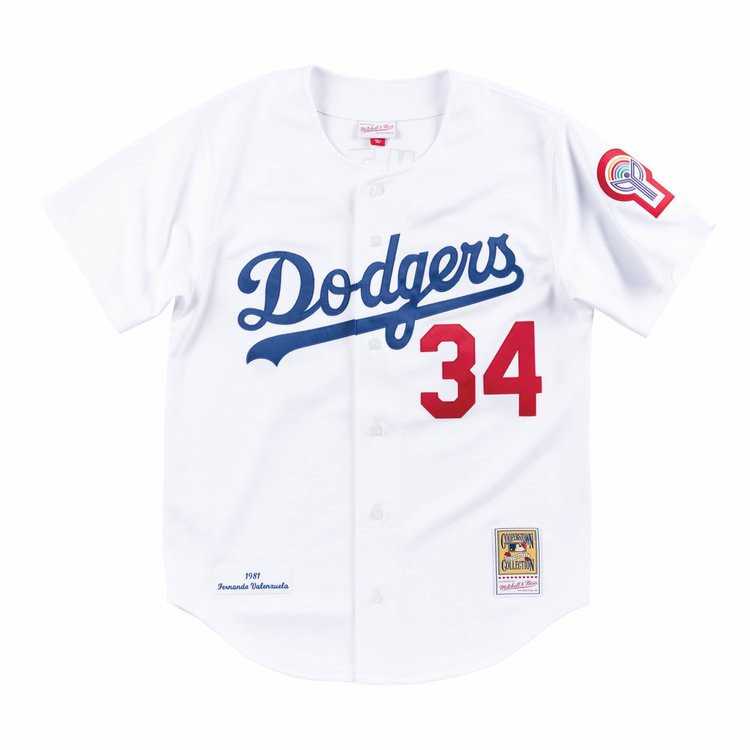 Mens Los Angeles Dodgers #34 Fernando Valenzuela White Stitched Baseball Jersey